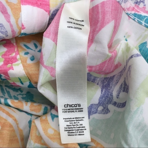 CHICO’S Shacket Top Button Front Tie Front No Iron Floral Tropical Size 16 XL - Picture 9 of 12